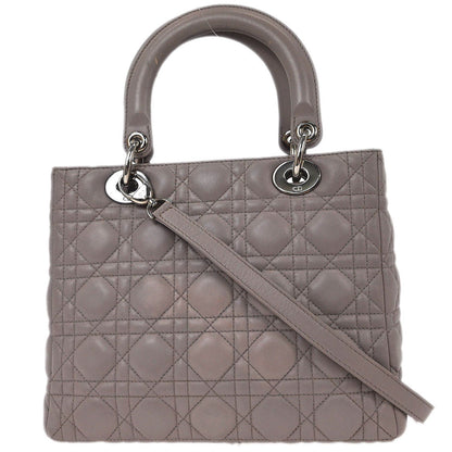 Christian Dior Light Gray Lambskin Medium Lady Dior Cannage Handbag
