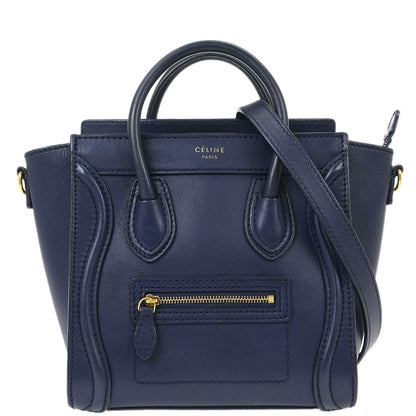 Celine Navy Leather Nano Luggage Tote Handbag