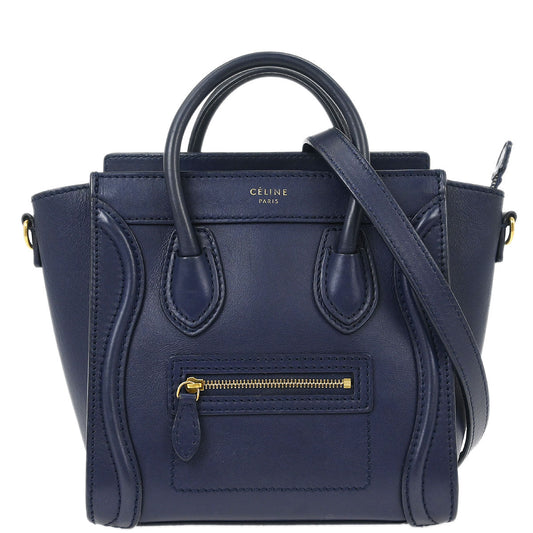 Celine Navy Leather Nano Luggage Tote Handbag