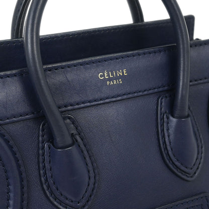 Celine Navy Leather Nano Luggage Tote Handbag