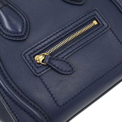Celine Navy Leather Nano Luggage Tote Handbag
