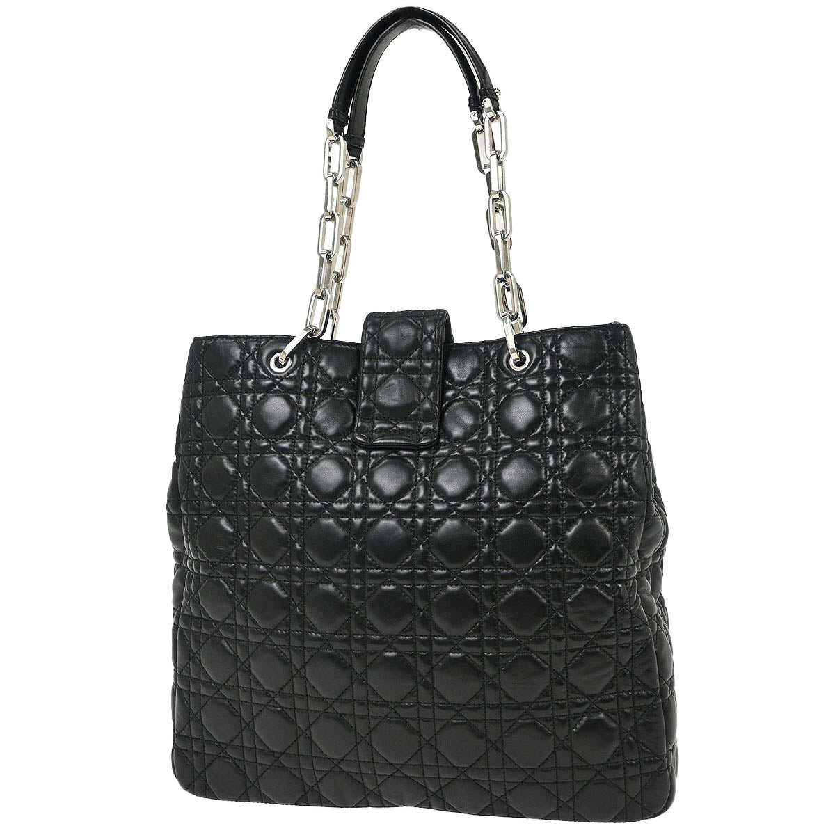 Christian Dior Black Lambskin Lady Dior Cannage Tote Handbag