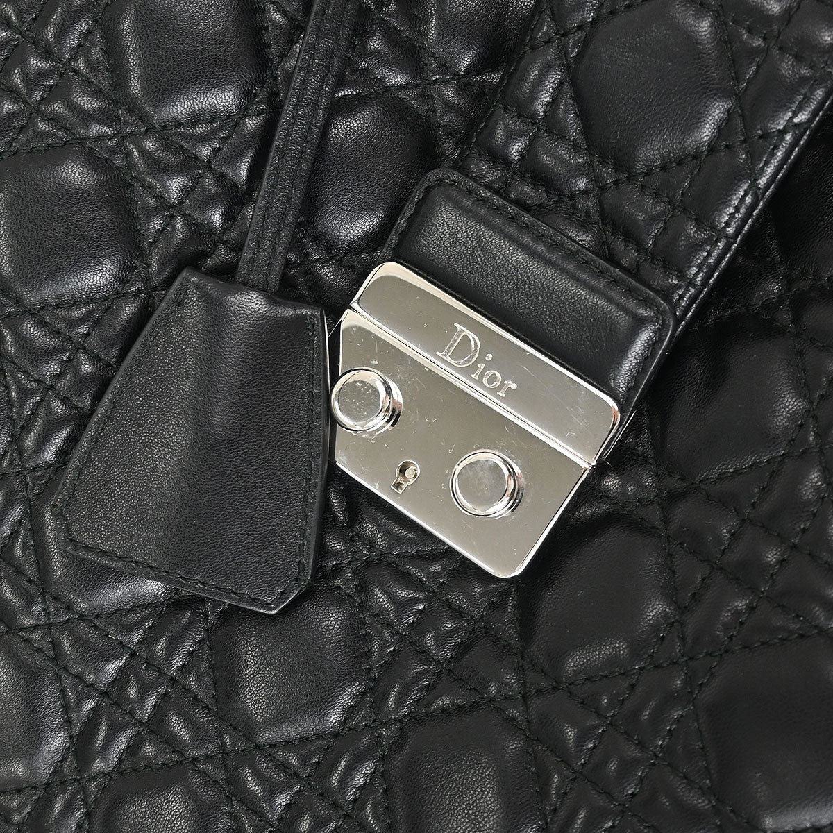 Christian Dior Black Lambskin Lady Dior Cannage Tote Handbag