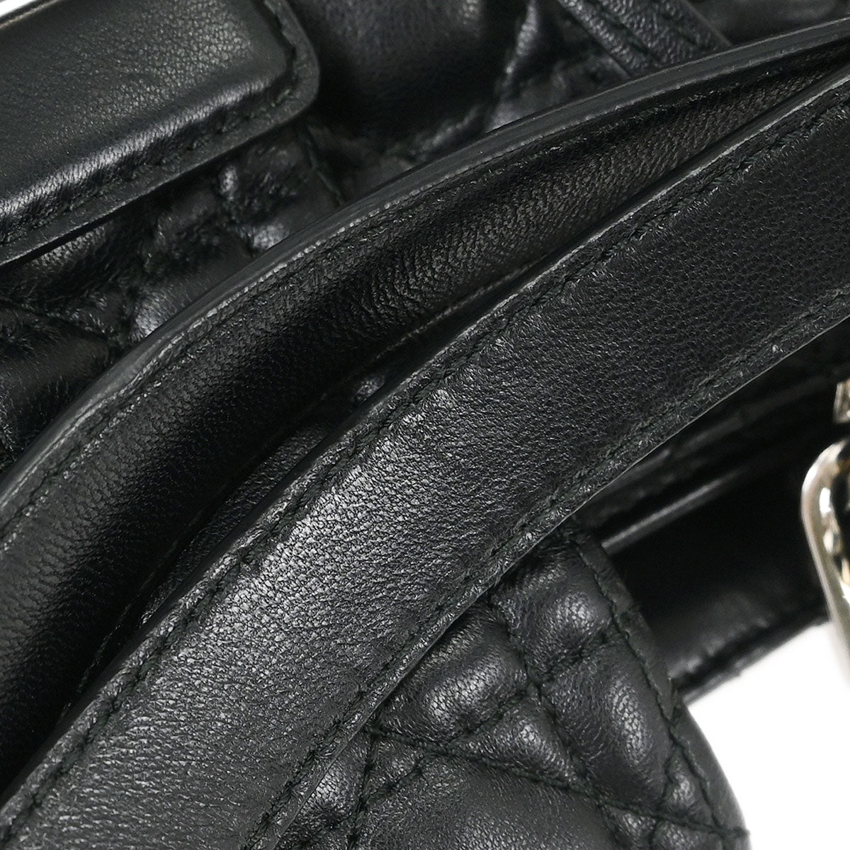 Christian Dior Black Lambskin Lady Dior Cannage Tote Handbag