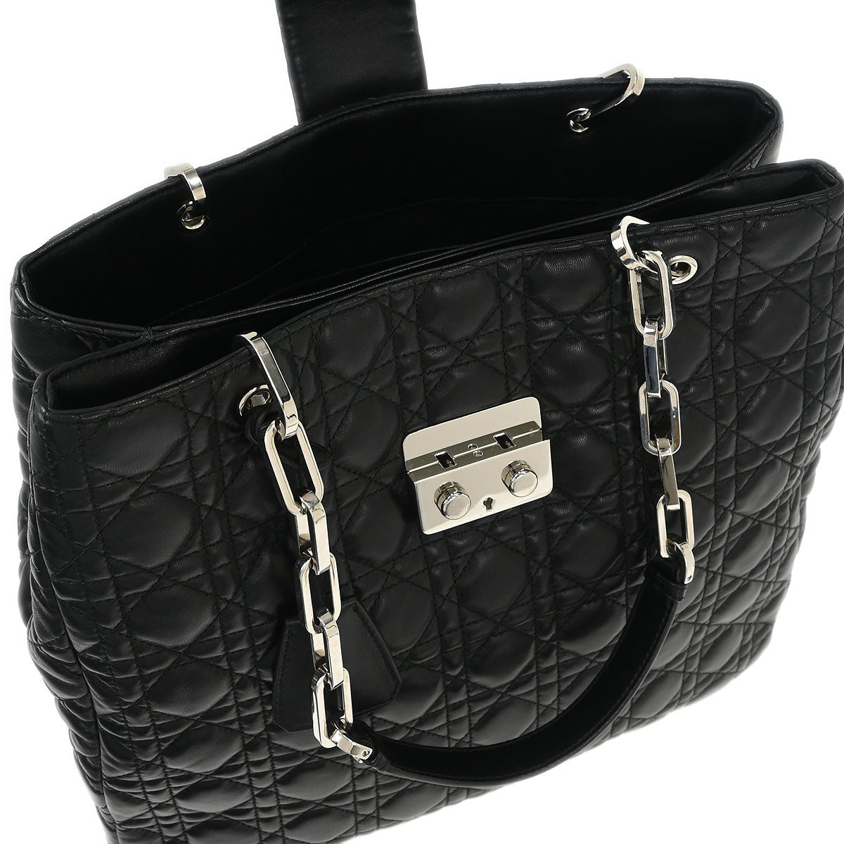 Christian Dior Black Lambskin Lady Dior Cannage Tote Handbag