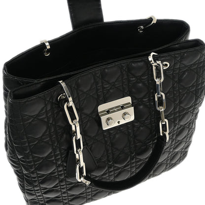 Christian Dior Black Lambskin Lady Dior Cannage Tote Handbag