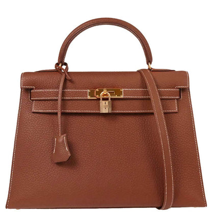 Hermes Brique Togo Kelly 32 Sellier Handbag