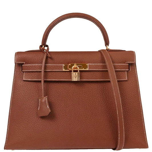 Hermes Brique Togo Kelly 32 Sellier Handbag