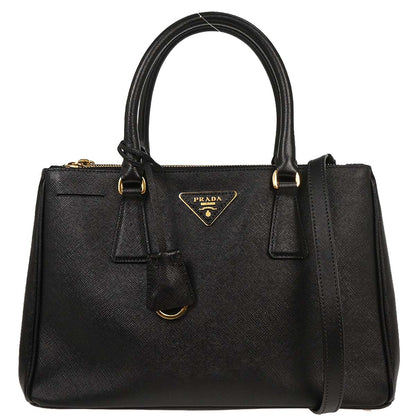 Prada Black Leather Galleria 2way Shoulder Tote Handbag