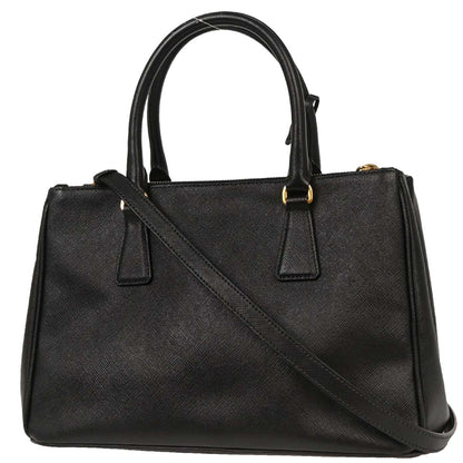 Prada Black Leather Galleria 2way Shoulder Tote Handbag