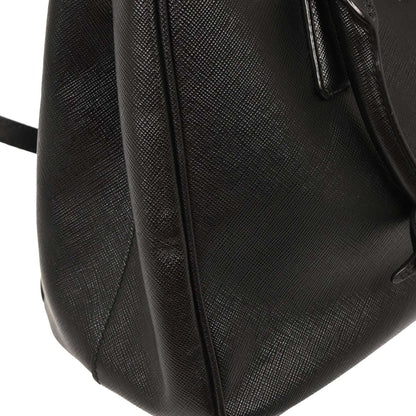 Prada Black Leather Galleria 2way Shoulder Tote Handbag