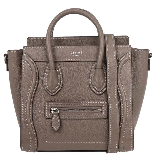 Celine Gray Leather Nano Luggage 2way Shoulder Handbag