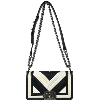 Boy Chanel 2017 Black Chevron Lambskin Small Chain Shoulder Bag