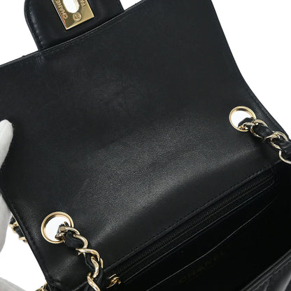 Chanel 2019 Black Lambskin Chevron Mini Classic Square Flap Shoulder Bag 17