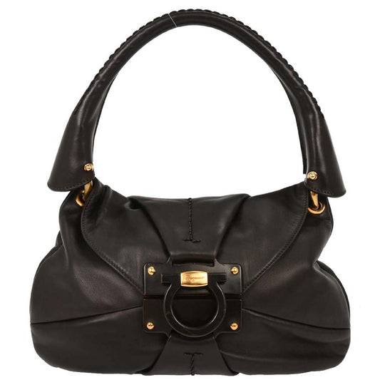 Salvatore Ferragamo Black Leather Gancini Handbag