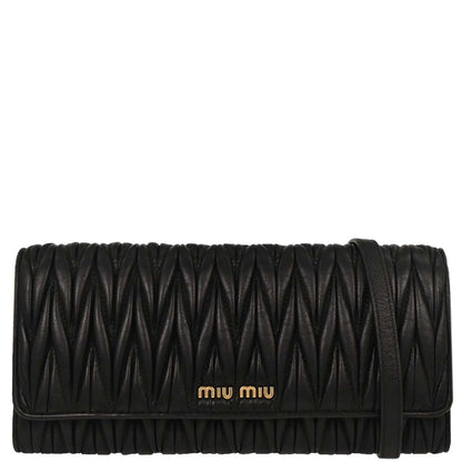 Miu Miu Black Lambskin Matelasse Wallet On Chain WOC