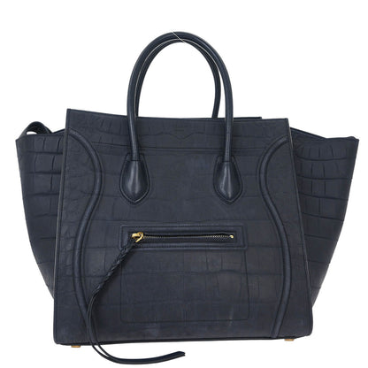 Celine * Navy Leather Mini Luggage Tote Bag