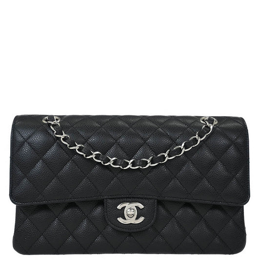Chanel 2018-2019 Black Caviar Medium Classic Double Flap Shoulder Bag