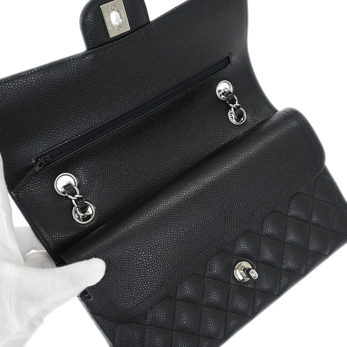 Chanel 2018-2019 Black Caviar Medium Classic Double Flap Shoulder Bag