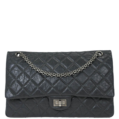 Chanel 2012 Gray Calfskin 2.55 Double Flap Shoulder Bag