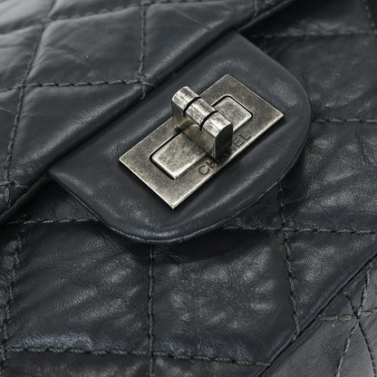 Chanel 2012 Gray Calfskin 2.55 Double Flap Shoulder Bag