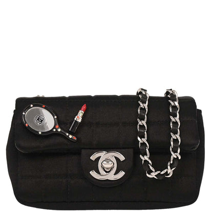 Chanel Black Satin Choco Bar Lipstick Shoulder Bag