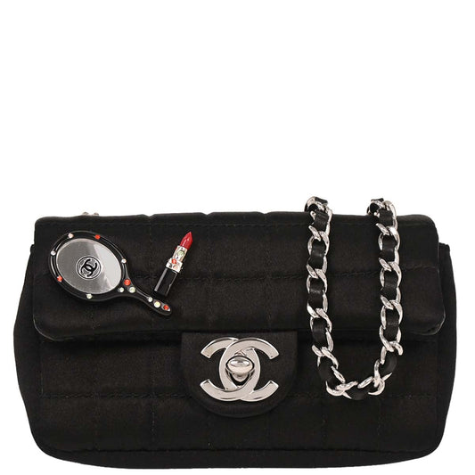 Chanel Black Satin Choco Bar Lipstick Shoulder Bag
