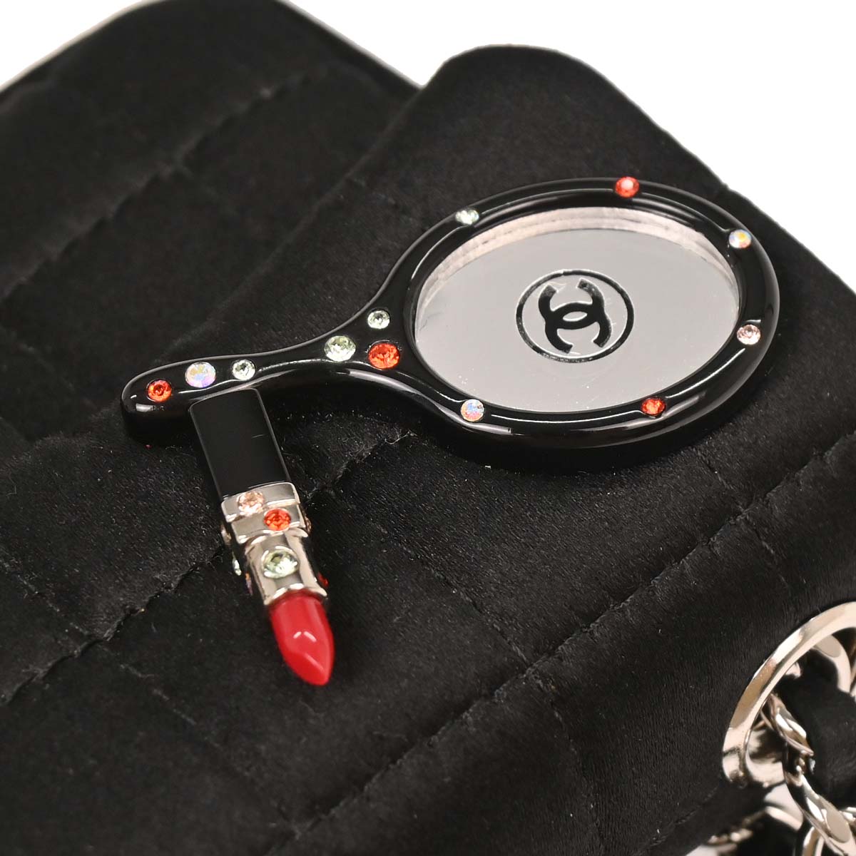 Chanel Black Satin Choco Bar Lipstick Shoulder Bag