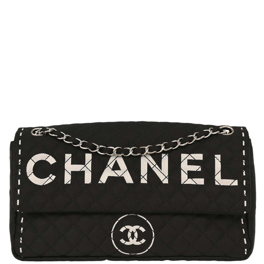 Chanel Black Satin Straight Flap Shoulder Bag