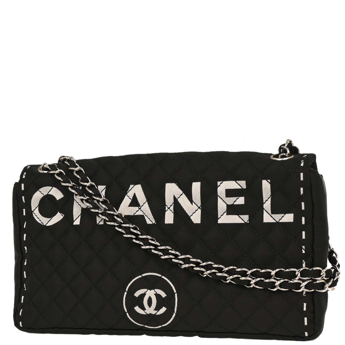 Chanel Black Satin Straight Flap Shoulder Bag