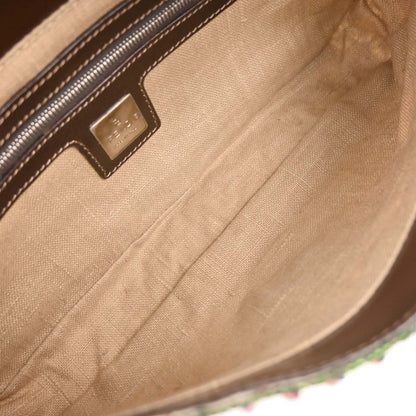 Fendi White Brown Canvas Beads Baguette Handbag