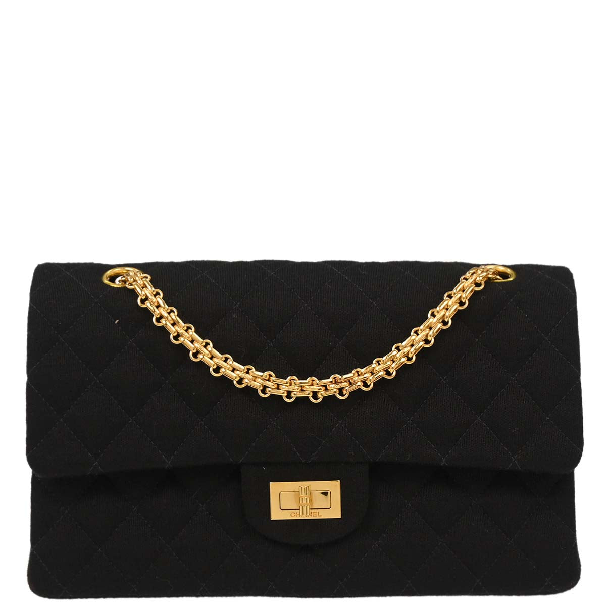 Chanel Black Cotton 2.55 Medium Classic Double Flap Shoulder Bag