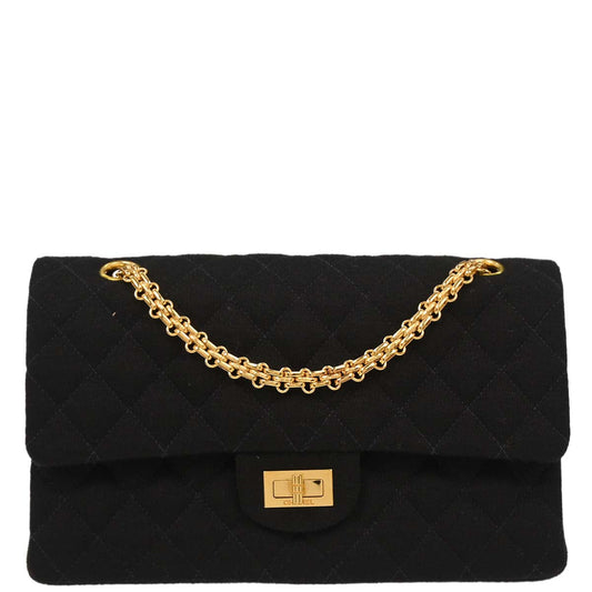 Chanel Black Cotton 2.55 Medium Classic Double Flap Shoulder Bag