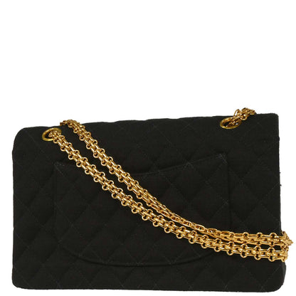 Chanel Black Cotton 2.55 Medium Classic Double Flap Shoulder Bag