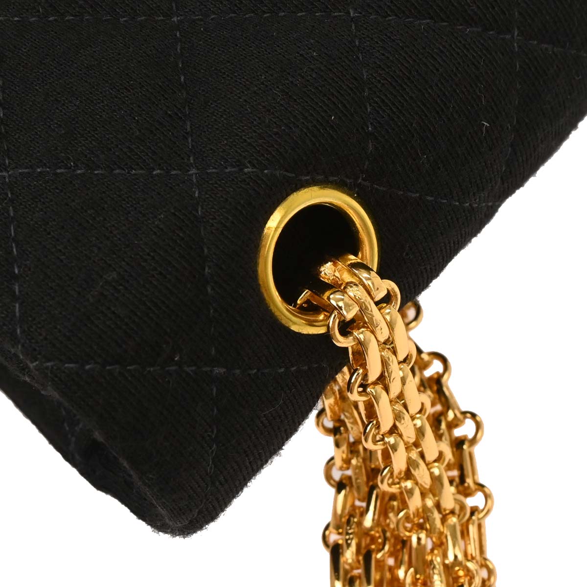 Chanel Black Cotton 2.55 Medium Classic Double Flap Shoulder Bag