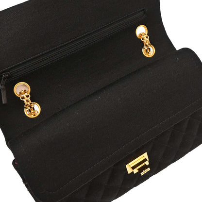 Chanel Black Cotton 2.55 Medium Classic Double Flap Shoulder Bag