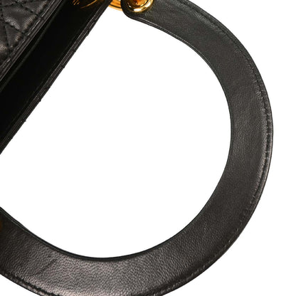 Christian Dior Black Lambskin Medium Lady Dior Cannage 2way Shoulder Handbag