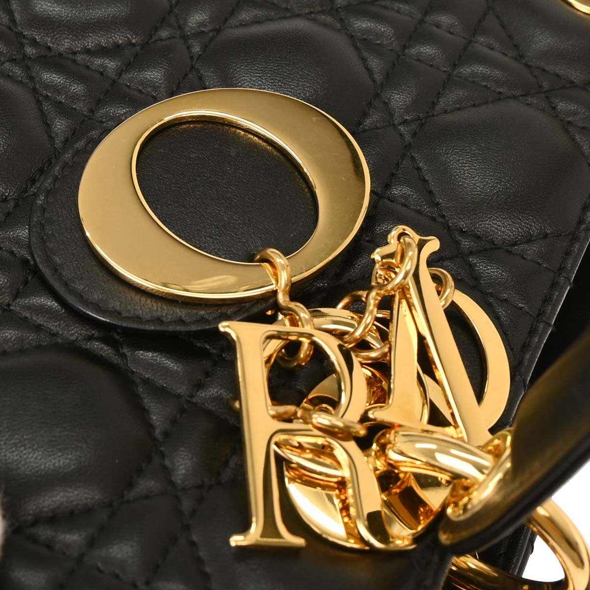 Christian Dior Black Lambskin Medium Lady Dior Cannage 2way Shoulder Handbag