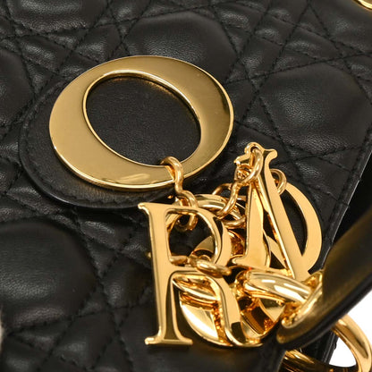 Christian Dior Black Lambskin Medium Lady Dior Cannage 2way Shoulder Handbag