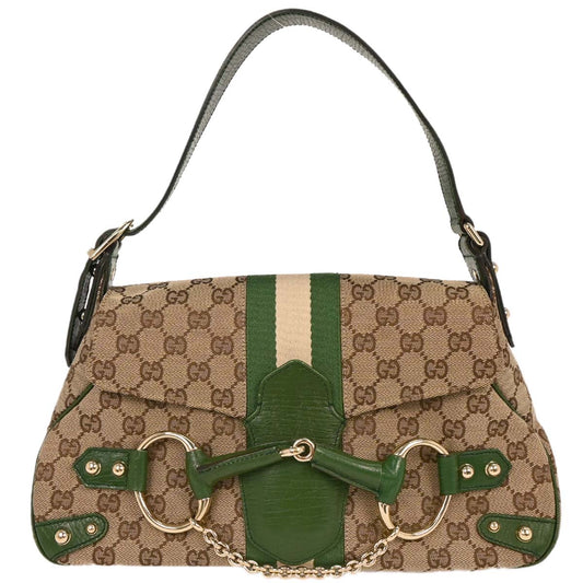 Gucci Beige Canvas GG Horsebit Handbag