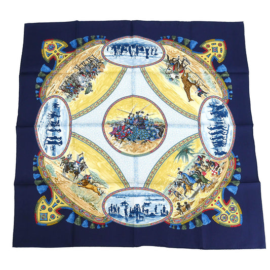 Hermes Scarf Carre 90 Cavaliers Peuls Navy Small Good