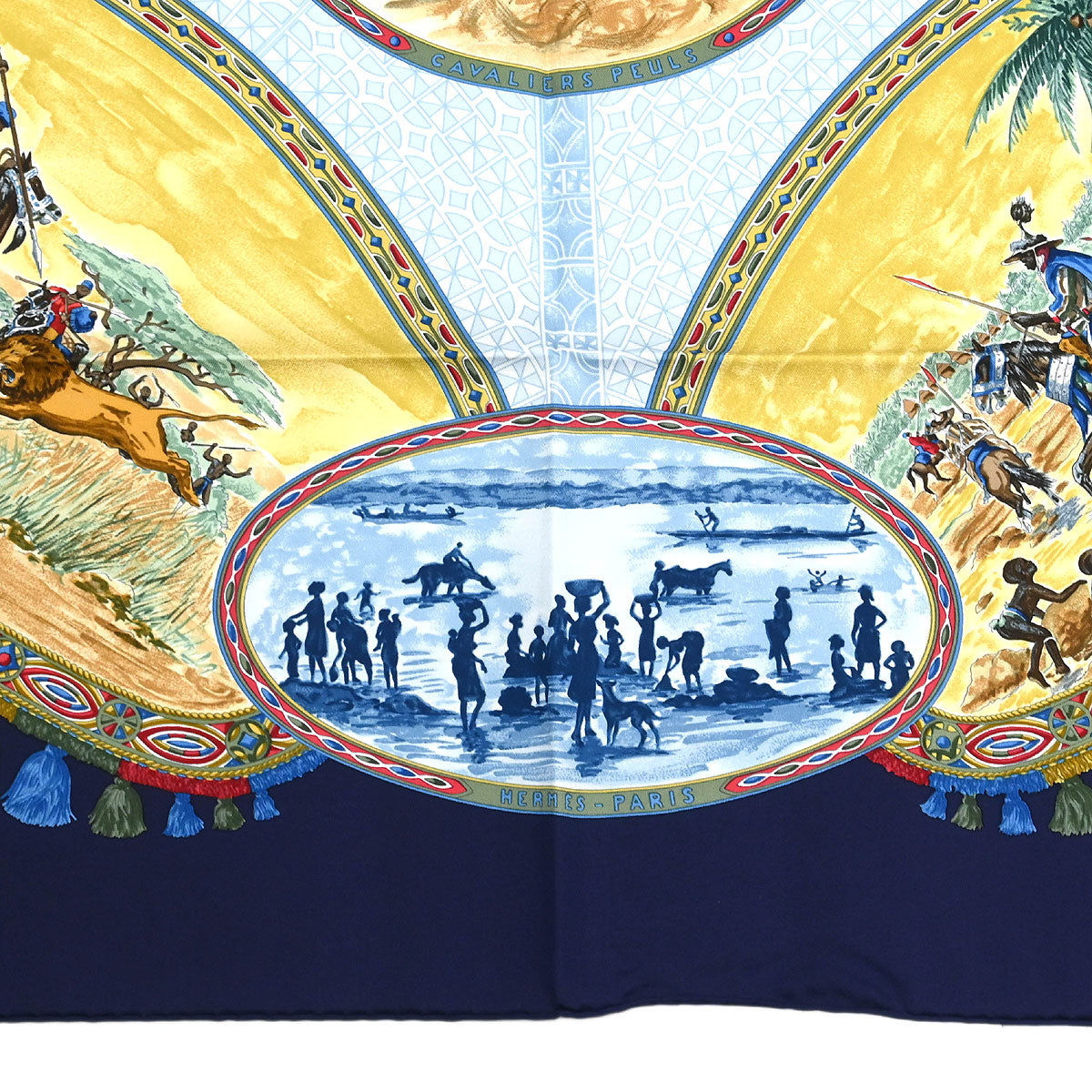 Hermes Scarf Carre 90 Cavaliers Peuls Navy Small Good