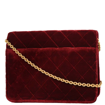 Chanel Bordeaux Velvet Straight Flap Shoulder Bag