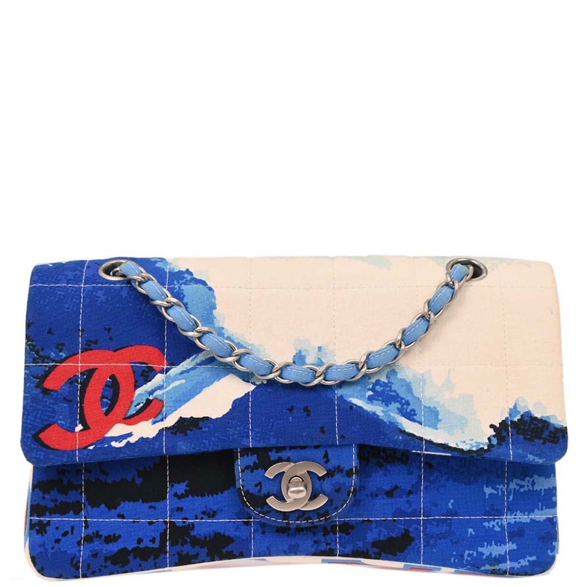 Chanel Blue Canvas Surf Line Choco Bar Shoulder Bag