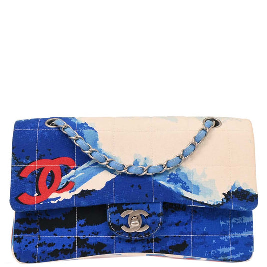 Chanel Blue Canvas Surf Line Choco Bar Shoulder Bag