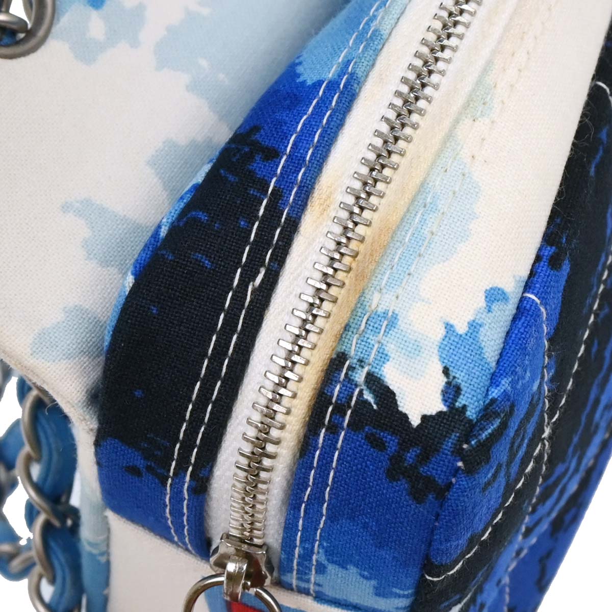 Chanel Blue Canvas Surf Line Choco Bar Shoulder Bag