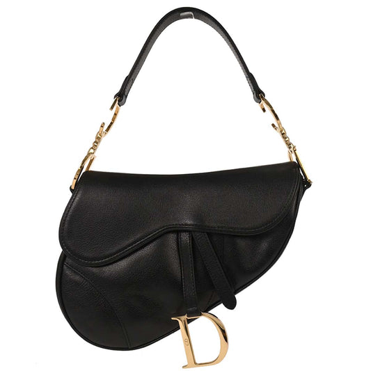 Christian Dior Black Leather Saddle Handbag