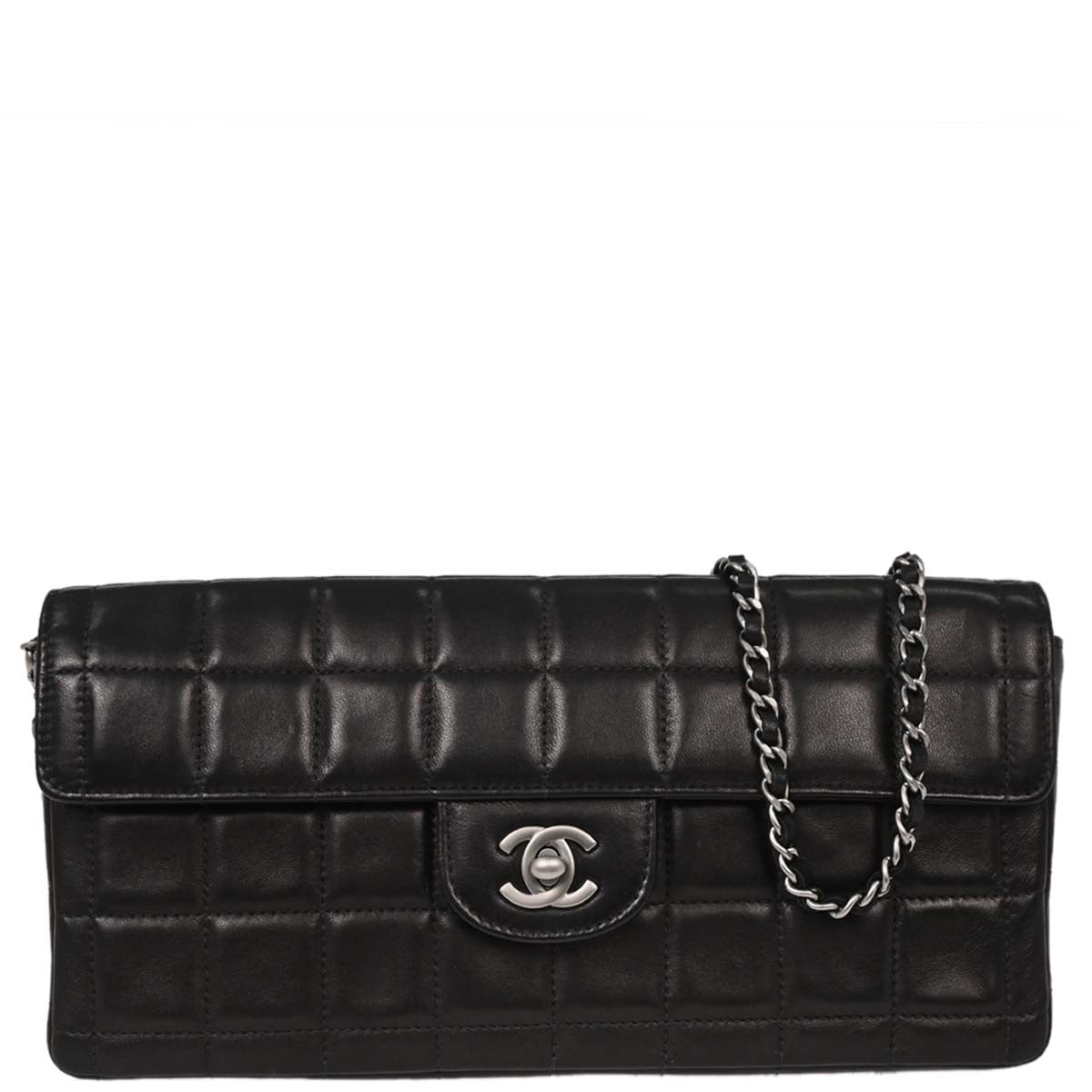 Chanel Black Lambskin East West Choco Bar Shoulder Bag