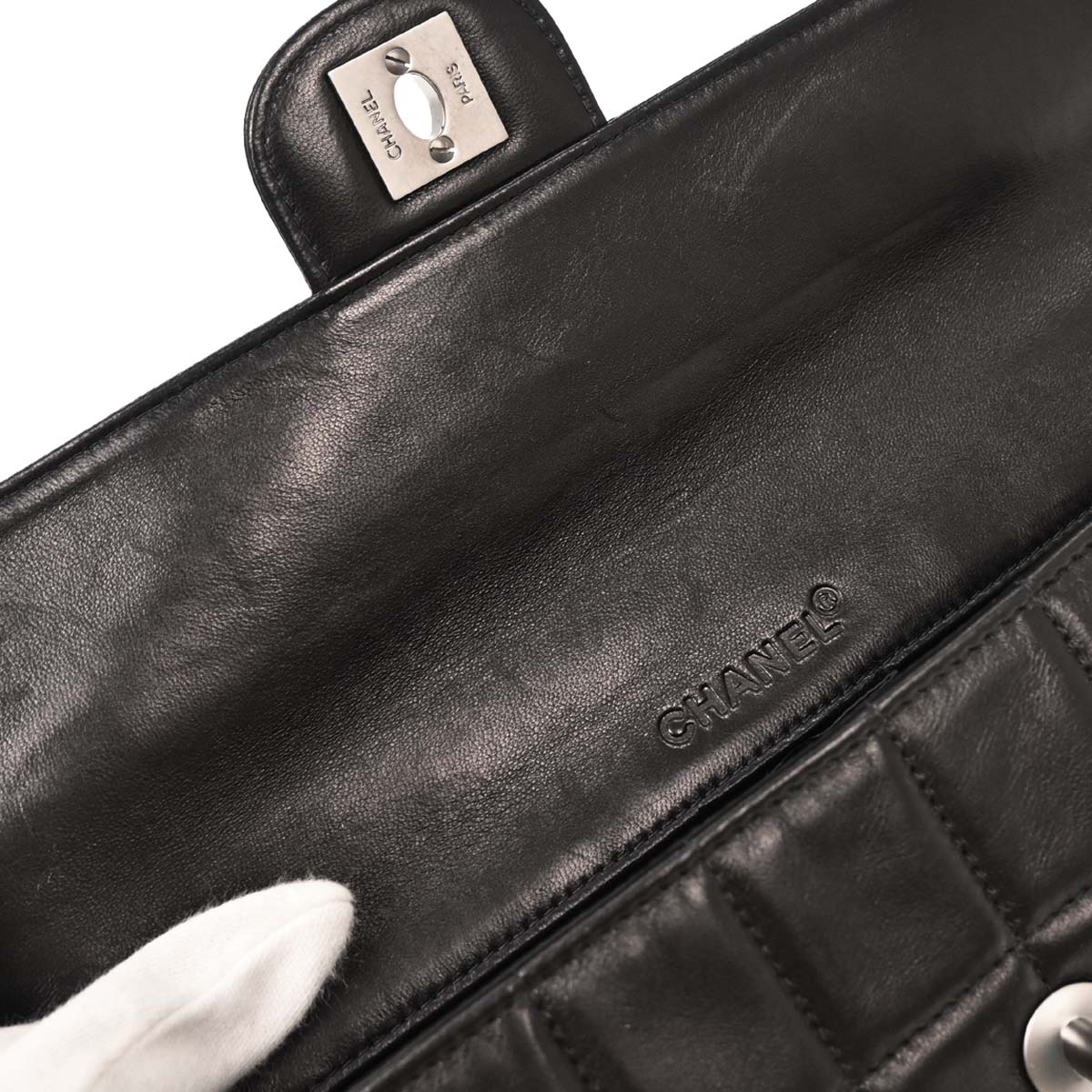 Chanel Black Lambskin East West Choco Bar Shoulder Bag