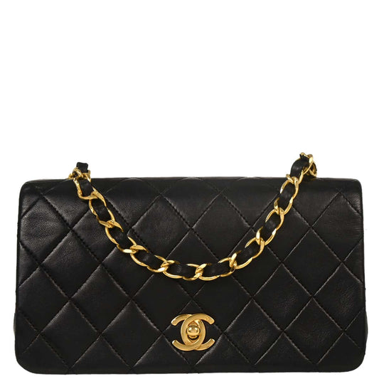 Chanel Black Lambskin Turnlock Mini Full Flap Shoulder Bag